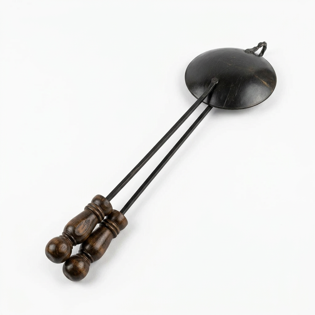 Traditional Cast Iron Chestnut Roasting Pan with Long Wooden Handle (85 x 20 cm) شواية كستناء | Abou Che3le