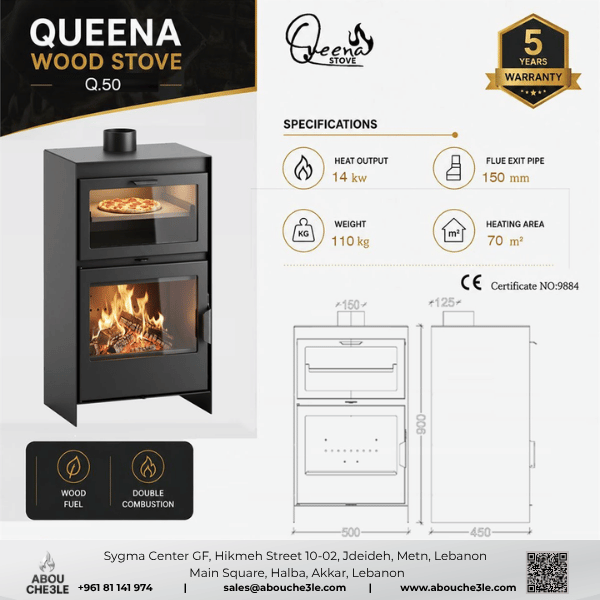 QS50 Wood Stove with Stainless Steel Oven & Double Combustion – 14 kW