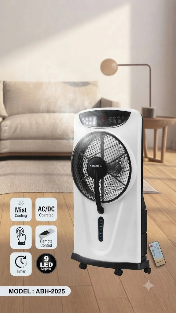 National Line 16-Inch Rechargeable Mist Cooling Fan with LED Lights & Remote (ABH-2025) | Abou Che3le Lebanon