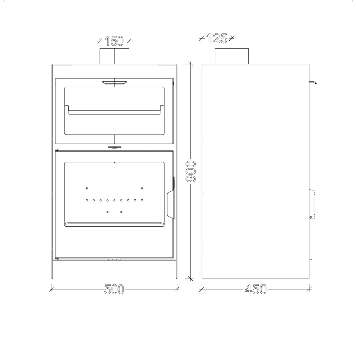 QS50 Wood Stove with Stainless Steel Oven & Double Combustion – 14 kW