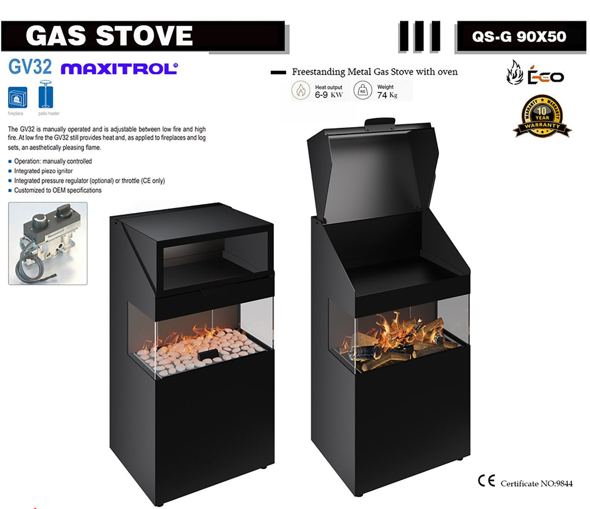 QS-G 90x50 Freestanding Gas Stove Fireplace with Oven (Maxitrol Valve)